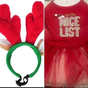 NWT Dog Christmas SET: Antlers and “On the Nice List” Dress- Size Small